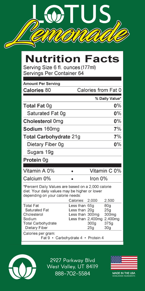 Lotus Old Fashioned Lemonade (caffeine free) nutrition facts