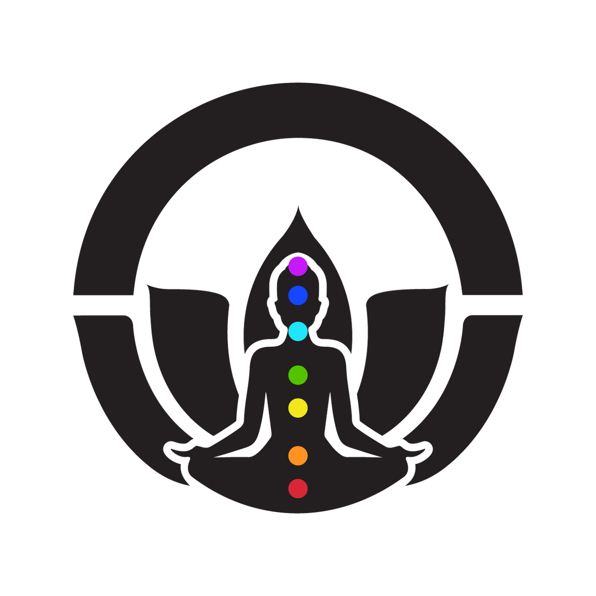 Lotus icon with yogi and chakras