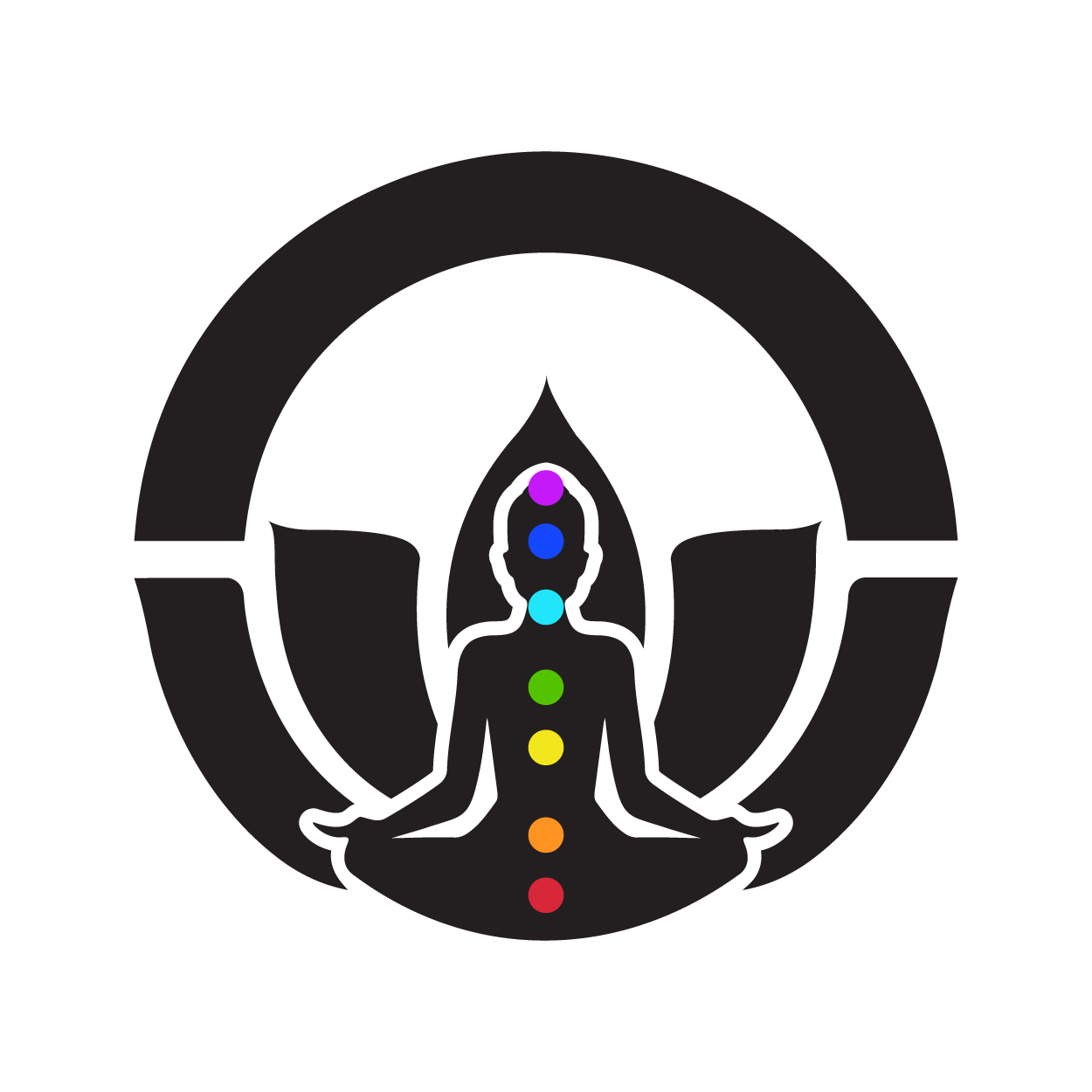 Lotus logo icon with yogi and chakras